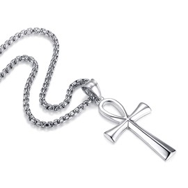 Reve Stainless Steel Coptic Ankh Cross Religious Pendant Necklace for Men Women, 20-24'' Chain (Silver Tone: 20'' Rolo Chain)