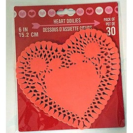 30 Red Heart Shaped Die Cut Paper Doilies - 6 inches