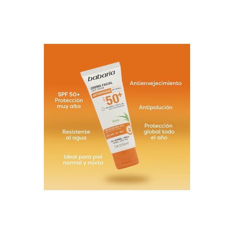 Babaria Crema Facial Solar Spf 50+ Aloe Vera