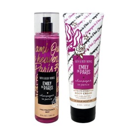 Bath and Body Work Emily In Paris Champagne In Paris Fragrance Mist and Body Cream Gift Set Bundle - Full Size