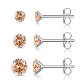 Silver Stud Earrings for Women - S925 Sterling Silver Cubic Zirconia Stud Earrings Set | Hypoallergenic Earring November Birthstone Topaz Wedding Birthday Chritsmas Jewellery Gift, Size: 3mm/4mm/5mm