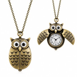 Vintage Owl Pocket Watch Necklace for Everyday Style – Opening Wings Quartz Pendant with Long Chain for Gifting
