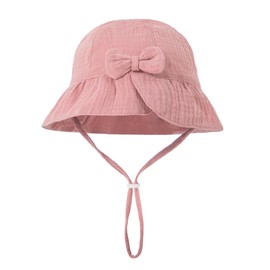 LYZOURBB Infant Baby Girl Boy Soft Cotton Sun Bucket Hats Cute Bow Sun Hats with Adjustable Chin Straps for 3-12Months