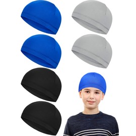 Geyoga - 6 gorras de calavera para niños y jóvenes, gorra de calavera de fútbol para debajo del casco, gorra absorbente de hockey y fútbol, Gris, Azul Oscuro, Negro, Talla única