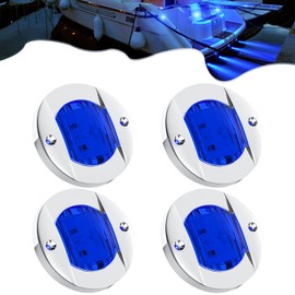PSEQT 4pc 3" Marine Blue LED Boat Deck Courtesy & Stern Transom Anchor Lights - Waterproof 12V Night Fishing Pontoon Lights with Blue Lens