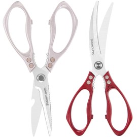 GAIFONGRE Heavy duty kitchen scissors 2-pack,High Stainless Steel sharp blade,Dishwasher safe meat scissors Cooking shear for Chicken Fish Meat Color RED SILVER