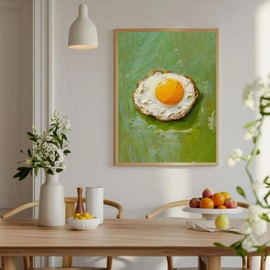 Vintage Kitchen Wall Decor Fried Egg Oil Painting Print Food Wall Pictures Retro Food Poster Oil Painting Artwork for Restaurant Table Kitchen Living Room Office Home Decorations，12"x16" Unframed