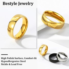 Bestyle Minimailist Simple Gold Dome Band Rings for Mens Boys, Basic Hypoallergenic Gold Stacking Ring for Womens, Comfort Fit Dainty Ring for Everyday Wear, Size 10