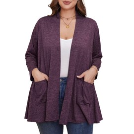 BELAROI Plus Size Cardigan Lightweight Cardigan Sweaters for Women Casual Open Front 3/4 Sleeve Soft Drape Cardigan Duster Cover Up (5X, Maroon)