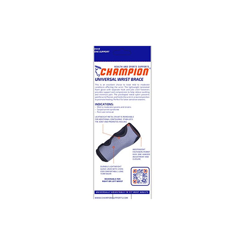 Champion Wrist Support Brace, Removable Motion Stabilizer Splint, Medum Support,