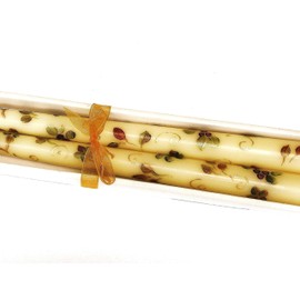 Decorative Hand Painted Autumn Leaves and Berries Dripless Ivory Taper Candles Fall Home Decor Leaf Handpainted Decorations