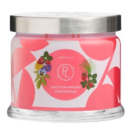 PartyLite Juicy Strawberry Lemongrass Scented, Notes of Lemongrass, Eucalyptus, Pansies, Verbena & Cedarwood, 13.2oz 3-Wick Jar Candle, 45 Hour Burn Time, Luxurious Fragrance, Ideal for Gifting
