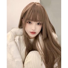 Sizuuenn Women's Long Hair Long Straight Hair Bangs Light Brown Brown Wig, Honey Brown Brown Wig, Honey Brown Flax, Heat Resistant Wig, High Temperature Hair Yarn, Cosplay Wig, Dedicated Net Events,