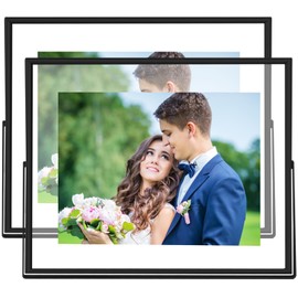 CROXXID 8x10 Picture Frame set of 2, for 5x7 6x8 with Floating Effect, for 8 x 10 without Floating, Double Real Glass Photo Frames Only for Tabletop, Home or Wedding Decoration Gift (Horizontal Black)