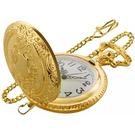 Realpoo Gold Shield Mens Pocket Watch Arabic Numeral Digital Scale Mens Quartz