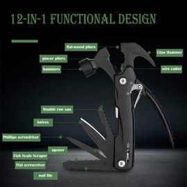 12-in-1 Outdoor Camping Multi Tool, Steelstainless Multitool Pliers,Opener，Hammers，with Nylon Sheath， Dad Gifts, Christmas Gifts，Grilling Gifts for Men,Camping Hiking Tools，with Safety Locking