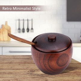 HERCHR Wood Salt Box with Spoon, Walnut Wood Spice Seasonings Keeper Salt Cellar Box Bowl Wood Bath Sea Salt Container with Lid for Home Kitchen