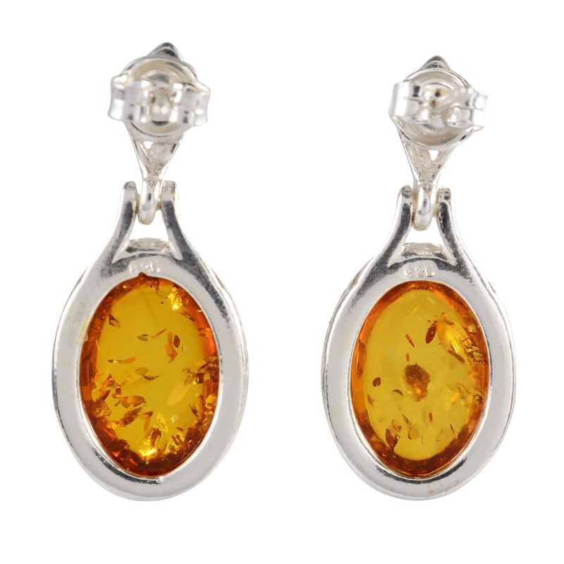 Sterling Silver Baltic Honey Oval Amber Earrings