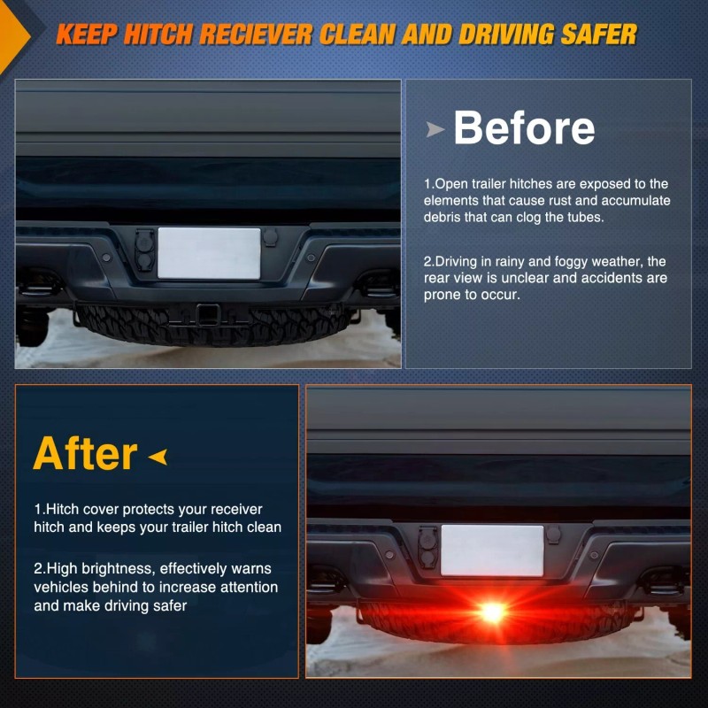 Nilight LED Brake Light Trailer Hitch Cover Square Red Lens