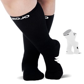 Mojo Compression Socks - Black Athletic Crew Length (15-20mmHg) for Medium Support - Medium Size for Enhanced Circulation and Recovery - 1 Pair