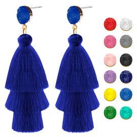 Tassel Earrings, Bohemian Cascading Tassel Drop Earrings, Valentine's Day Earrings for Girls, Perfect for Mother's Day and Birthday Celebrations (Blue)
