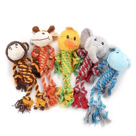 LAYZ Plush animal dog rope toy. Perfect for puppies and small to medium sized dogs. Fun for interactive play and training with built-in squeaker. Ideal for teething and dental hygiene. (Giraffe)