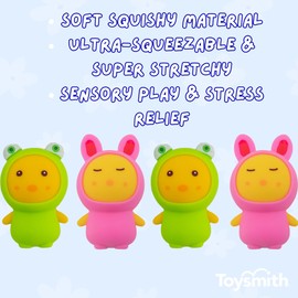 Farm Fresh Chick-in Costume Squeezable Toy – 2-Pack Yellow Chick Fidget Animals with Bunny & Frog Costumes – Soft Squishy Sensory Toys, Stress Relief Gift, Party Favors for Kids Ages 3+