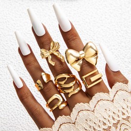 LKingel Gold Chunky Rings for Women Stackable Knuckle Ring Set Open Adjustable Statement Ring Set Gold Jewelry Gift for Women Style4