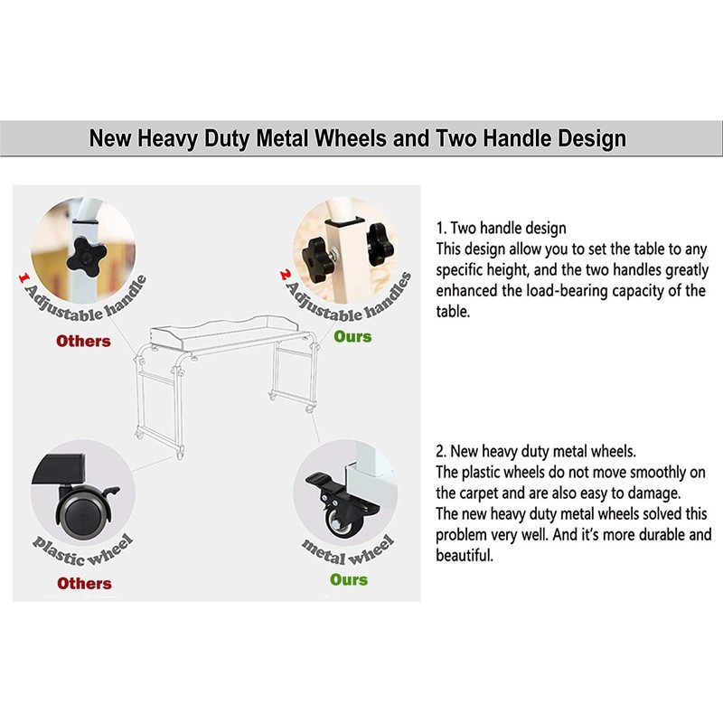UNICOO® Adjustable Overbed Table, Over The Bed Table with Wheels,