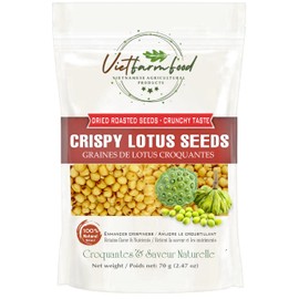 CRISPY LOTUS SEEDS 5.29oz (150g) VIETFARMFOOD: Lightly fried in oil. No sugar, natural sweetness, characteristic fatty taste, crispy. Suitable as a topping, or as a delicious, nutritious snack.