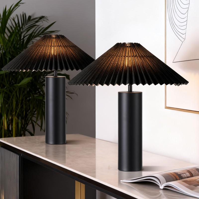 YJSQOEOE Modern Table Lamp with Pleated Lampshade and Cylindrical Base,