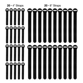 Self-Gripping Cable Ties by Wrap-It Storage, Black, 40 Pack (4 Inch and 8 Inch Straps) – Reusable Hook and Loop Cord Organizer Cable Ties for Cord Management and Desk or Office Organization