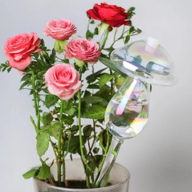 Homaisson 4 Pcs Mushroom Plant Watering Globes, Glass Self Watering Pots, Large Size with Iridescent Design, Automatic Planter Watering Globes for Indoor Plants, 2.7×9"