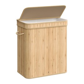 SONGMICS Laundry Hamper with Lid, Bamboo Laundry Basket, Removable Machine Washable Laundry Basket, with Handles, 26.4-Gallons, for Laundry Room, Bedroom, Bathroom, Natural Beige ULCB063N01