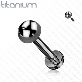 PiercedOff Titanium Black PVD Labret with Internally Threaded Dome Top - Thickness 16GA (1.2mm / Length 8mm / Dome Size 4mm