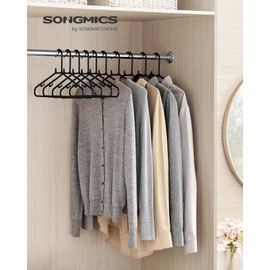 SONGMICS Plastic Hangers 50 Pack, Space-Saving Clothes Hangers, Lightweight Hangers, for Pants, Coats, Dresses, Black UCRP009B50