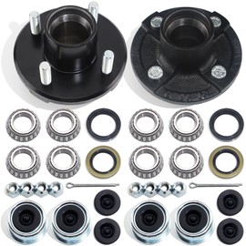GREPSPUD 2 Sets 4 on 4'' Trailer Hub Kit for 2000 lbs 1" or 1-1/16" Trailer Straight Axle, 4x4'' Trailer Idler Hub Kit 4 Bolt, Fits 1" and 1-1/16" Spindle, Trailer Hub Kit with Extra Cap & Rubber Plug