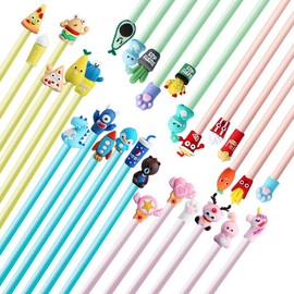 Kraeoke HB Pencils with Caps Set, Ergonomic Triangular Pencil with Cute Pen Caps for Children, Pack of 30