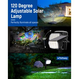 AUDERWIN Solar Spot Lights Outdoor Waterproof 2 Pack IP65, 63 LED 3 Lighting Modes Spotlights for Yard Garden House Garage Pathway