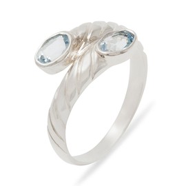 925 Sterling Silver Natural Aquamarine Womens Band Ring - Size N 1/2 - Sizes J to Z Available