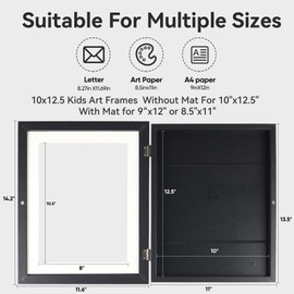 [2-Pack]Kids Artwork Frames Changeable - Kids Art Frame,Kids Art Frames Front Opening Holds 150,Children Art Projects Kids Art Frames,10x12.5 Picture Frame for Display Kid Art Work,With Storage(Black)