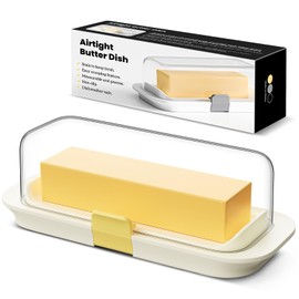 Pisol Butter Dish with Lid for Countertop and Refrigerator Door Shelf, Airtight Butter Keeper Container, Butter Holder for East/West Coast Butter, BPA-free, Microwave/Dishwasher Safe