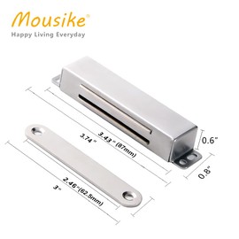 Mousike Magnetic Door Catch Heavy Duty 40KG Stainless Steel Door Magnets with Strong Magnetic for Kitchen Cupboard Wardrobe Closet Cabinet Door Latch (Silver 4 Pack)