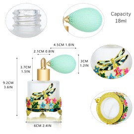 YU FENG 18ml Frosted Refillable Perfume Bottle Round Glass Perfume Spray Bottle Hand-painted Empty Travel Perfume Atomizer Gift (Green Dragonfly With Flowers)
