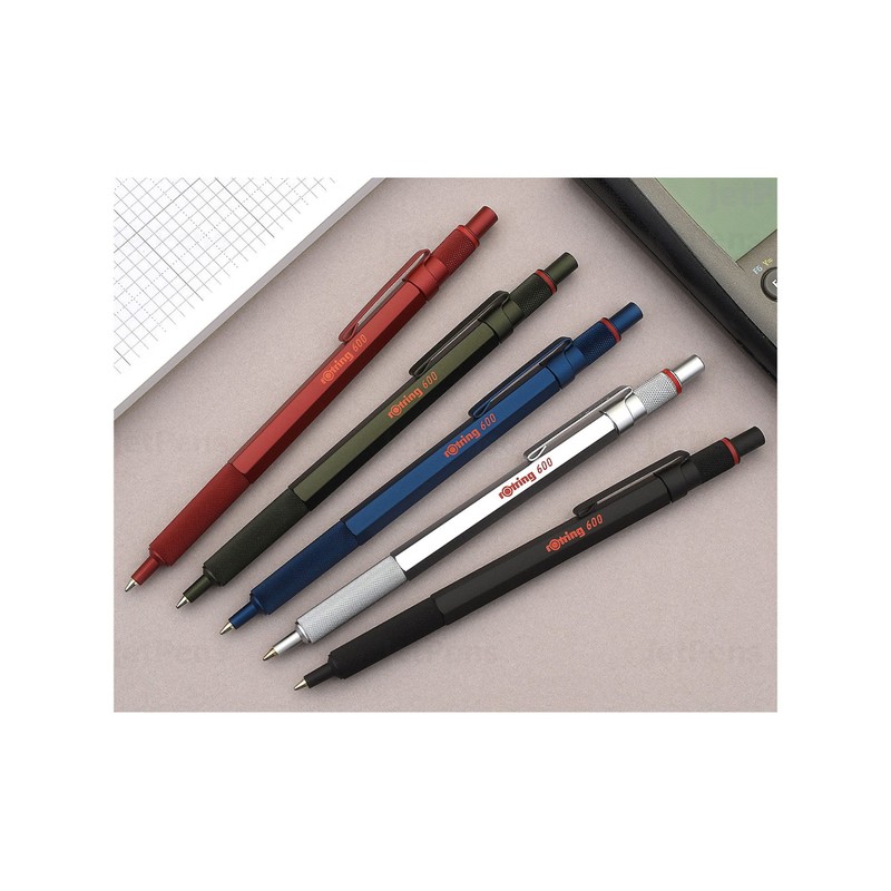 rOtring 600 Ballpoint Pen, Medium Point, Black Ink, Silver Barrel,