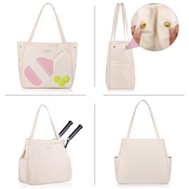 CHICECO Tennis Tote Bag for Women, Large Tennis Racket Bag, 2 Racket Capacity, Beige