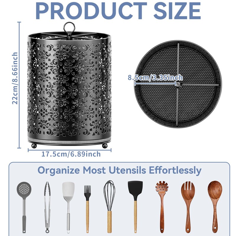 YIUKEA 360° Rotating Utensil Holder - Extra Large Cooking Utensils
