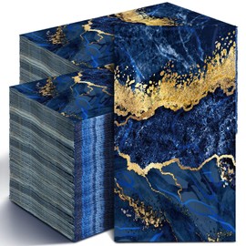 Geyoga 200 Pcs Blue Gold Marble Guest Napkin 2 Ply Marble Themed Guest Towel Marble Theme Disposable Hand Towels Decorative Paper Napkin for Buffet Kitchen Bathroom Birthday Bridal Baby Shower Wedding