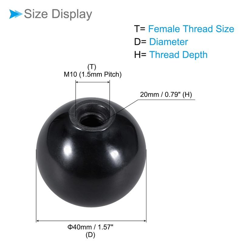 CoCud Thermoset Ball Knob M10 Female Threaded 40mm Diameter Plastic