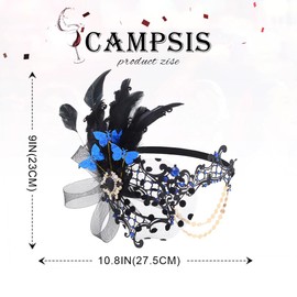 Campsis Masquerade Mask Blue Masquerade Ball Masks Feather Mardi Gras Masks Venetian Prom Costume Ball Metal Eye Mask for Women and Girls